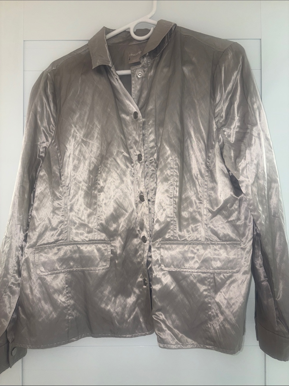 Chico's Shiny Taupe Button-Front Blazer